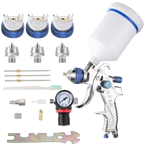 ENDOZER Professional HVLP Spray Gun Set Gravity Feed Air Spray Gun with 1.3, 1.5, 1.8mm Nozzles 20oz 600cc with Gauge for Auto Paint, Primer, Clear/Top Coat & Touch-Up (Not Suitable for Latex Paint) by ENDOZER - Used condition - US$29.69