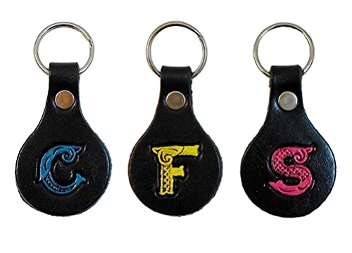 Custom Lettered Leather Keychains, lot of 3 Key Fobs, Choice