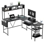 Homall L Shaped Gaming Desk with Power Outlets&LED Lights, Reversible Corner Computer Desk with Monitor Stand, Keyboard Tray, Shelves, Storage Bag, 67'' PC Table for Office Workstation (Black)