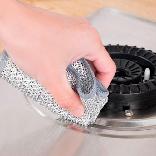 Image of 10-Piece Steel Wire Dishwashing Cloth Set - Non-Scratch Double-Layer Scrub Pads for Cleaning Dishes, Sinks & Stove Tops - Wet & Dry Use Kitchen Rags