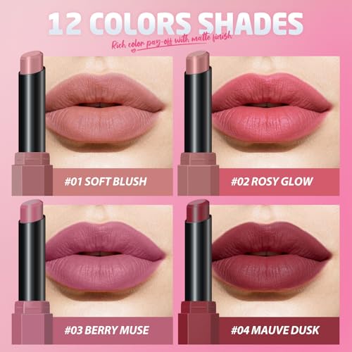 Jolilab 6Pcs Velvet Matte Lipstick Nude Matte Soft Dark Color Stick High Pigmented Long-Lasting Waterproof Lip Stick Lip Balm Beauty Cosmetics Gift for Women(Curated Set A) — view 5
