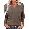 Plus Size Tops for Women Long Sleeve Fall Shirts 2025 V Neck Chocolate Brown Fall Clothes Women Blouses Dressy Casual Coffee XXXL