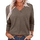 Plus Size Tops for Women Long Sleeve Fall Shirts 2025 V Neck Chocolate Brown Fall Clothes Women Blouses Dressy Casual Coffee XXXL