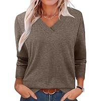 Plus Size Tops for Women Long Sleeve Fall Shirts 2025 V Neck Chocolate Brown Fall Clothes Women Blouses Dressy Casual Coffee XXXL