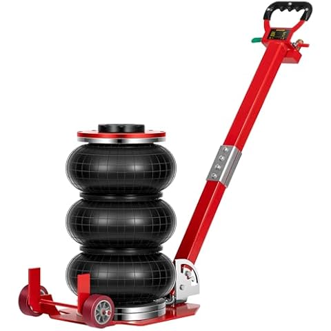 SPECSTAR 3 Ton Air Bag Jack with Wheels, 6600lbs Pneumatic Car Jack with Adjustable Long Handle, Lift Range 5.3 Inch to 15.8 Inch, 3-5S Fast Lifting, Red Cover
