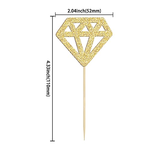 Gyufise 36Pcs Diamond Cupcake Toppers Gold Glitter Diamond Cupcake Picks for Bridal Shower Engagement Wedding Anniversary Party Cake Decorations Supplies - Image 2