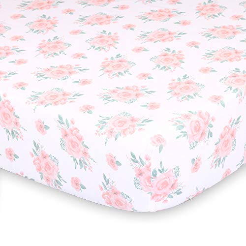 Image of Pink Watercolor Floral Fitted Baby Girl Crib Sheet - Farmhouse Collection by The Peanut Shell