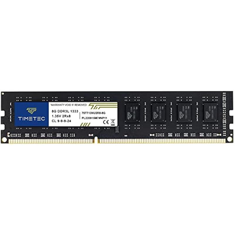 Timetec 8GB DDR3 / DDR3L 1333MHz PC3-10600 Non-ECC Unbuffered 1.5V / 1.35V CL9 2Rx8 Dual Rank 240 Pin UDIMM Desktop Memory RAM Module Upgrade (8GB) 8GB