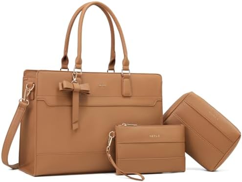 Keyli 3pcs Laptop Bag for Women 15.6 Inch Leather Work Tote Bags Professional Business Office Computer Shoulder Briefcase