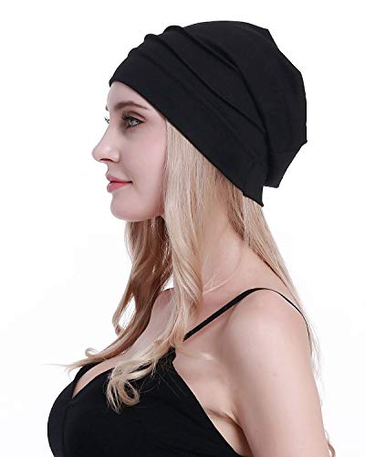Osvyo - Berretto In Cotone Da Donna Per Chemio In Caso Di Cancro E Perdita Di Capelli, Imballaggio Sigillato, Nero , Taglia Unica - 4