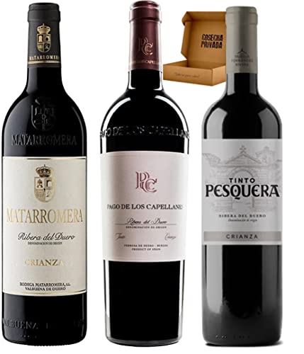Pack Vinos Ribera del Duero - Envio 24h - Vinos Regalo - P. Capellanes Crianza, Matarromera, Pesquera -Cosecha Privada (3 x Botella 75 cl, 1.01)