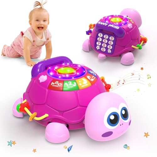 Image of Hanayo Baby Musical Turtle Crawling Girl Toys for 6-18 Months,Infant Early Learning Educational Toy,Baby Girl Gift Essentials for Newborn 7 8 9 11+ Months 1-2 Year Old(Pink)