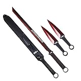Tactical Master Fixed Blade Machete Set with 2 Throwing Knives. for Camping, Outdoor Sports, Collections and Gift (Red-24)