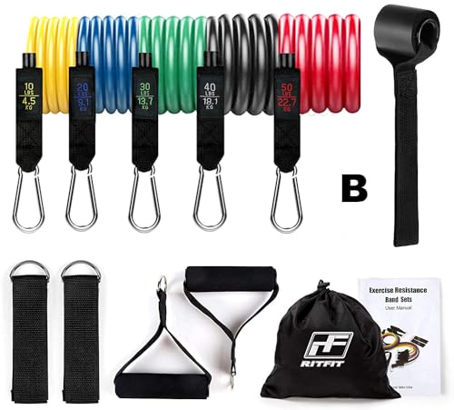 RITFIT トレーニングチューブセット 強度別5本セット フィットネスチューブ 筋トレ エクササイズチューブ ラテックスチューブ 全身トレーニング ヨガ ストレッチに適用