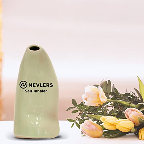 Nevlers Easy To Use Ceramic Himalayan Salt Inhaler | Natural Salt Inhaler For Allergy And Asthma Relief - Includes 5 Oz Of Pure Himalayan Pink Salt | Salt Inhaler Himalayan For Asthma - Olive Color #TOP4