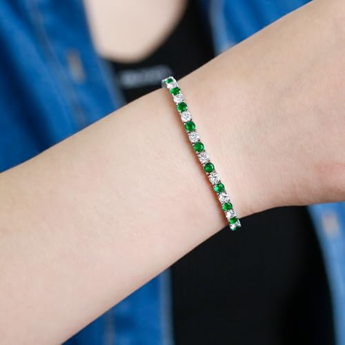 Kose 925 Sterling Silver Bracelets for Women and Men | 4mm Sapphire Ruby Emerald Cubiz Zirconia Classic Tennis Bracelet | Size 6.5-8 inches (Emerald+CZ, 6.50") by Kose - Used condition - Image 2