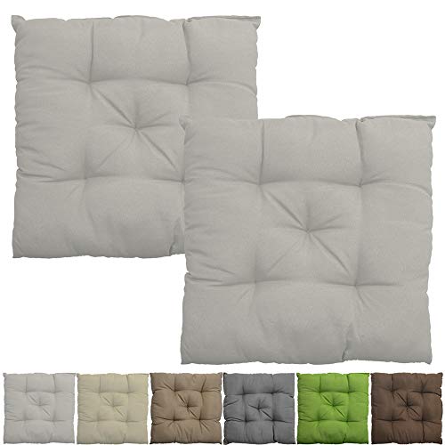 SunDeluxe Stuhlkissen Genua 38 x 38 cm im 2er Sparpack Sitzkissen für Stühle drinnen und draußen Stuhlauflage Steppkissen weich und robust Gartenkissen mit formstabiler Füllung, Farbe:Weiß Cover