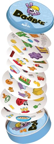 Asmodee - DOBBLE Kids - Jeu de Cartes pour Enfants dès 4 Ans - Jeu de Rapidité à Jouer en Famillle - Jeu de Société - Boite Métal pour Voyage - 2 à 8 Joueurs - 15 Min - en Français - Zygomatic