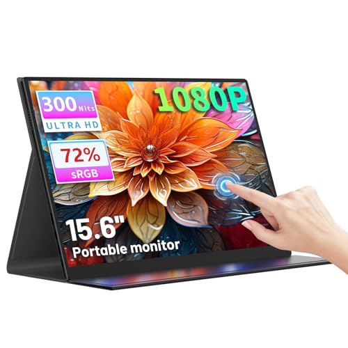Image of Portable Monitor Touchscreen 15.6 Inch, FHD 1080P IPS 10-Point Touch Screen Monitor, HDMI USB C Second External Monitor for Laptop PC Game Consoles, Built-in Speaker with Protective Case