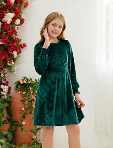 Girls Velvet Dress Long Sleeve Elastic Waist Midi Fall Vintage Party Dresses3
