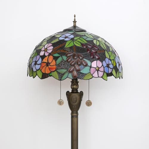 Image of Tiffany Floor Lamp 16 Inch Victoria Purple Grape Flower Standing Glass Lamp Antique Standing Reading Lamp Suitable for Bedrooms Living Rooms Dining Rooms Tiffany Style Retro Home Decoration