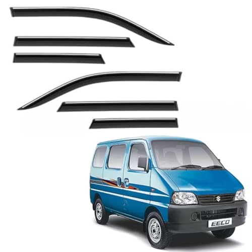 Image of CAR SAAZ Side Door Visors for Eeco (2023-Present)(Set of 6Pcs)|Smoke Finish Chrome Lined Rain Guards, Polycarbonate