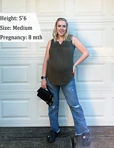 Ekouaer Womens Maternity Nursing Tank Top For Breastfeeding Sleeveless Tops Double Layer Pregnancy Tee Shirt Summer Pregnant Clothes Army Green Large #TOP2