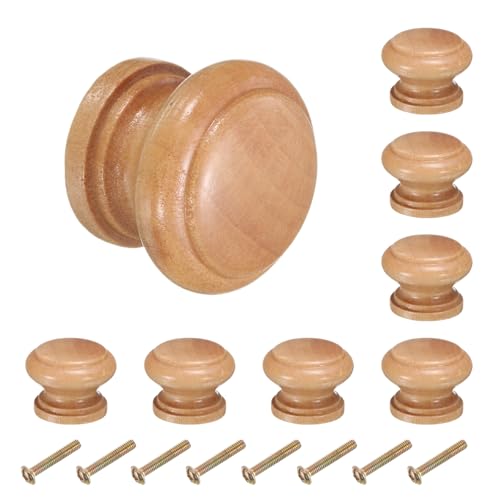 sourcing map 8pcs Round Wooden Knobs, 28mm/1.1 Mushroom Shape Kitchen Cabinet Knobs Single Hole Drawer Pull Hardware Handles Decorative Furniture for Drawer Dresser Wardrobe, Light Brown