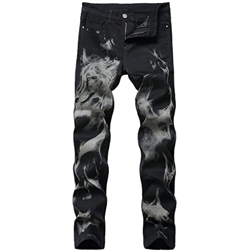 Jeans décontractés jeans chic imprimé loup pour vos sorties urbaines