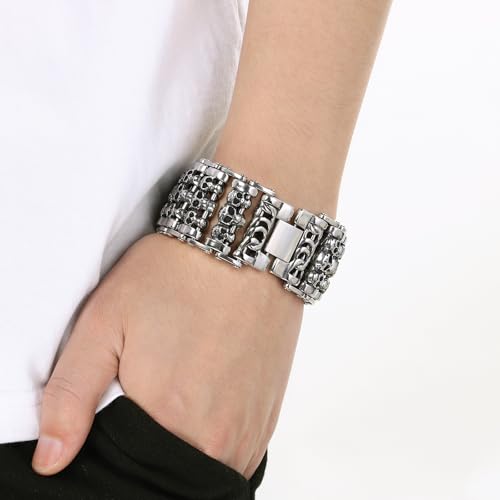 Men's Gothic Skull Bracelet 316L Stainless Steel Chain Bracelet for Men Heavy Duty Biker Bracelets Prefer for Motorcycle-Inspired Jewelry4