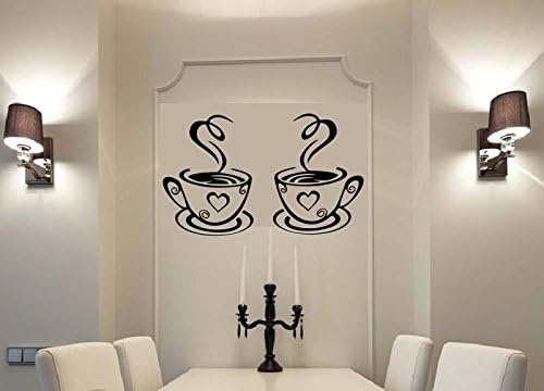 2 Black Coffee Cups Wall Art Stickers Vinyl Coffee Sticker Decal Decoration for Kitchen Cafe Restaurant DIY