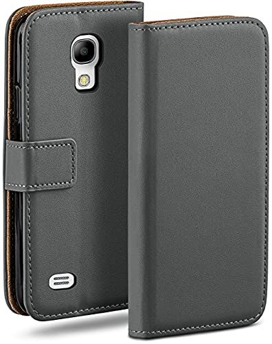 moex Book Hülle für Samsung Galaxy S4 Mini Handyhülle mit Kartenfach, Hülle klappbar 360 Grad Schutzhülle, Klapphülle Flip Hülle Cover, PU Leder Handytasche Lederhülle, Dunkelgrau
