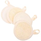 IMUSINICE 4pcs Face Exfoliator Scrubber Pads, Natural Loofah Facial Scrub Sponge with Edge, 8x8cm for Gentle
