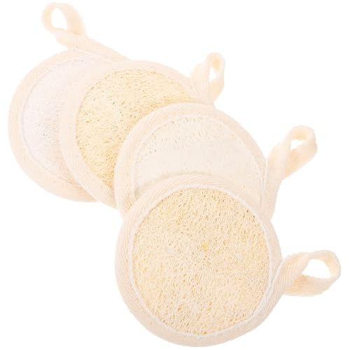 HOMSFOU Almohadillas Exfoliantes Faciales de Lufa 8x8 Cm Color Beige, 4 Unidades para Limpieza Profunda del Rostro, Esponja Facial Natural para Cuidado y Exfoliación Diaria