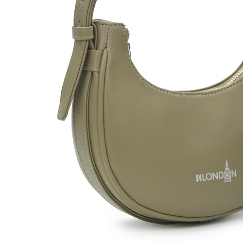 Image of K London Women's Vegan Leather Half Moon Bag | Stylish Black Shoulder Hobo | Compact Baguette Purse for Office, Casual, Party & Travel Use