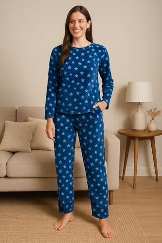 Image of CAMEY Women's Printed Full Sleeve Round Neck /V-Neck Top and Pajama Pants with Pockets
