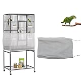 Bird Cage Seed Catcher, Adjustable Bird Cage Skirt, Soft and Airy Mesh Netting Cover for Pets Parrot Parakeet Macaw, Multiple Sizes Colors Fit for Round Square Cages (White, 78.7x15.7 in/200x40 cm)