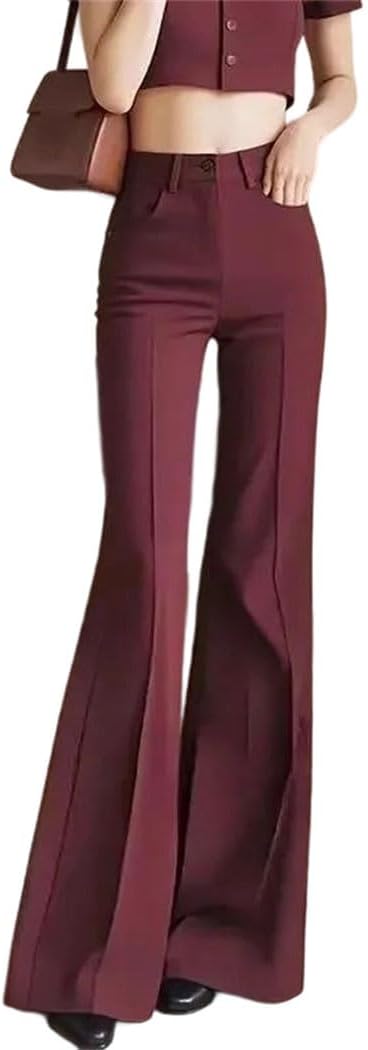 Women's High Waist Straight Office Pants Dark Blue Solid Casual Work Trousers Simple Spring Summer Slacks