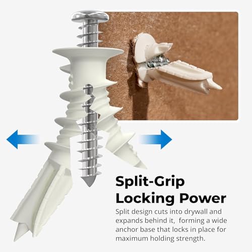 Image of Qualihome Drywall Anchors with Screws - Self-Drilling Drywall Anchors, Anti-Spin Grip, No Pre-Drill Wall Anchor Kit, Strong & Reliable Hold, 75 Pack (150 Pieces)
