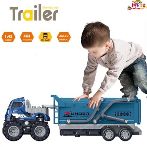 Image of 1:43 Metal Toys Alloy Diecast Truck Set Toy, Diecast Miniature Car Model (Pack of 2-Multicolor) (Engineering Transport Truck)