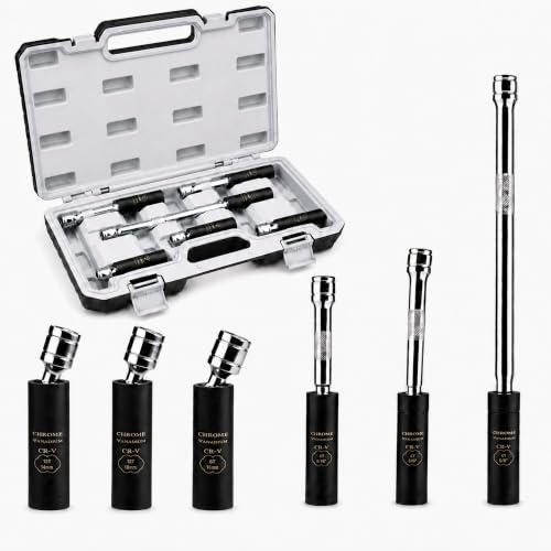 Image of AEROFORCE 6PCS 3 /8 inch Drive Magnetic Swivel Spark Plug Socket Set, Thin Wall | Includes 9 /16 inch, 5 /8 inch, 16MM, 14MM Sockets with Extensions, Magnetic Core, 360 Swivel for Effortless Spark Plug Replacement