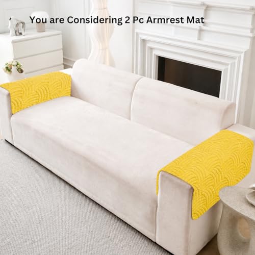Image of HOMETHREADS Innovative Premium Velvet Sofa Cover Mat with PVC Backing for Non-Slip Comfort (C Yellow, 2Pc Armrest Mat | 50x70cm)