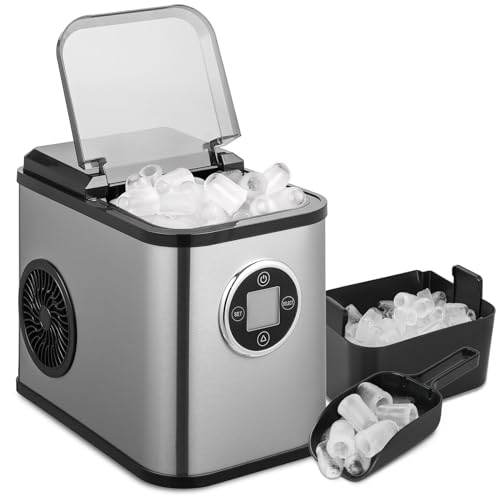 Athena Collection Ice Maker Countertop, 10 Mins 9 Bullet Ice, 26lbs Ice/24Hrs, Self-Cleaning Portable Mini Clear Ice Machine w/Scoop & Basket, 3 Sizes of Ice for Home Kitchen Office Party RV, White