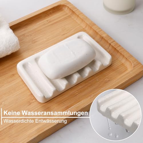 Badezimmer Set Beige UMLACA Bad Zubehör Keramik 4-Teiliges Enthält 350ml Schaumseifenspender,Zahnputzbecher,Seifenschale,Wattestäbchen Behälter,Edle Badezimmer Deko