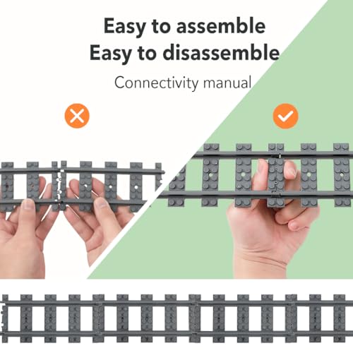 Etarnfly 42PCS City Train Tracks, Classic Accessories, Railroad Building Toy Compatible with All Major Brand - 38 Straights, 2 Left Right 45° Intersection Rails, 2 Flexible Rails — view 3