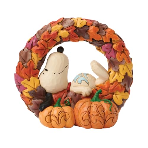 Enesco Peanuts by Jim Shore Snoopy Laying on Fall Wreath Figurine 6 Inch Multicolor