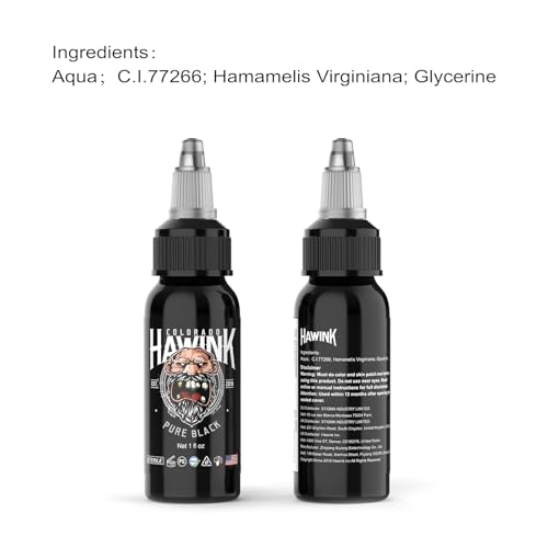 HAWINK Black Tattoo Ink 1 oz (30ml) Vegan-Friendly USA Standard Pigment Tattoo Supplies Pure Black TI203-30-001 - Thumbnail 2