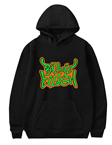 Siennaa Sudadera Billie Eilish Niña, Sudadera Billie Eilish Mujer Unisex Hombres Deporte Casual Impresión Billie Eilish Chicas Sudadera con Capucha Series de Fans Sudaderas Suéter Jersey (Negro-A,S)