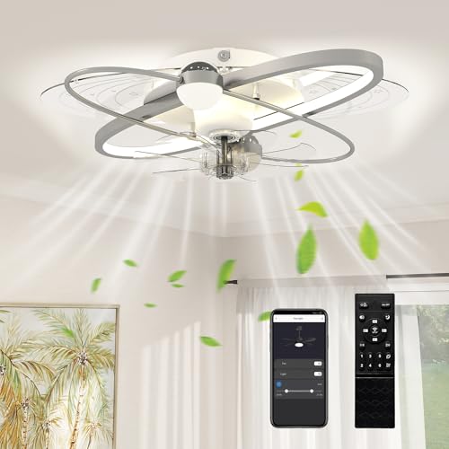 HOMCOM Ceiling Fans with Lights and Remote & App Control, 62 cm Modern LED Ceiling Fan Light with 3 Colour Temperatures, 6 Speed, Timer, Dimmable, Quiet Reversible DC Motor, for Bedroom, Silver Tone