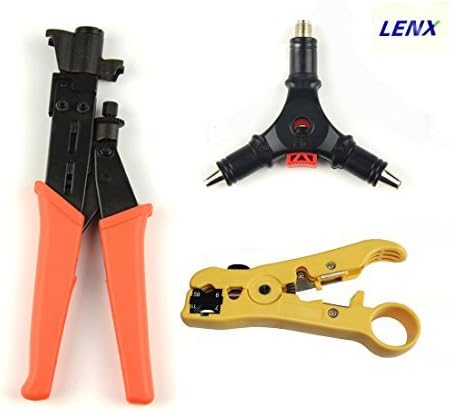 LENX HLT-548B 505 224S Multi-function Compression Tool Coax Compression Crimping Tool Coaxial Cable Wire Stripper 4 in 1 F Connector Installation Tool for RG 59/6/7/11 And F Type Connectors(C)
